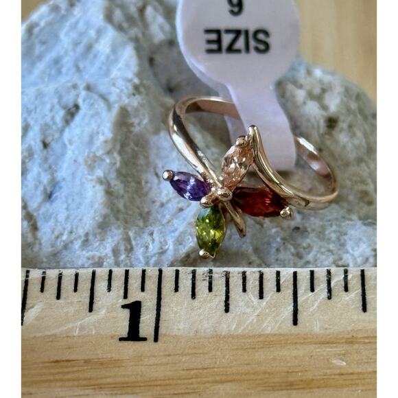 Crystals By‎ Swarovski 14k Gold Overlay 4 Stone Marquise Multicolor Ring NEW - Picture 5 of 7